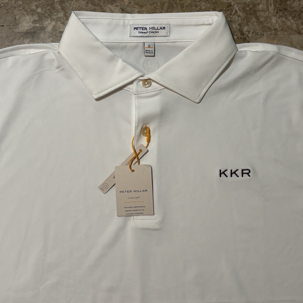 Peter Millar Summer Comfort Polo Shirt Mens Large White Short Sleeve Golf Logo